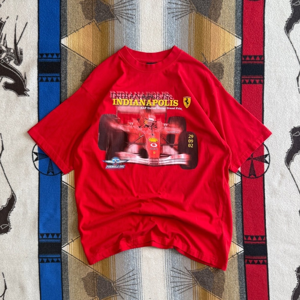 Vintage Ferrari F1 Indianapolis 2002 Grand Prix T-Shirt Red Mens XL Racing Tee